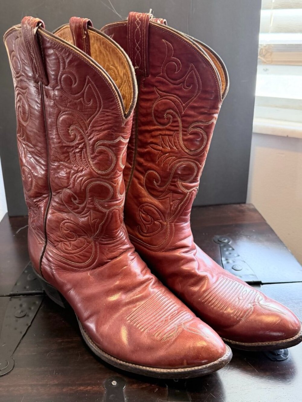 Tony Lama El Rey Sz 14D Red-Brown Mens Vintage Western Cowboy Boots